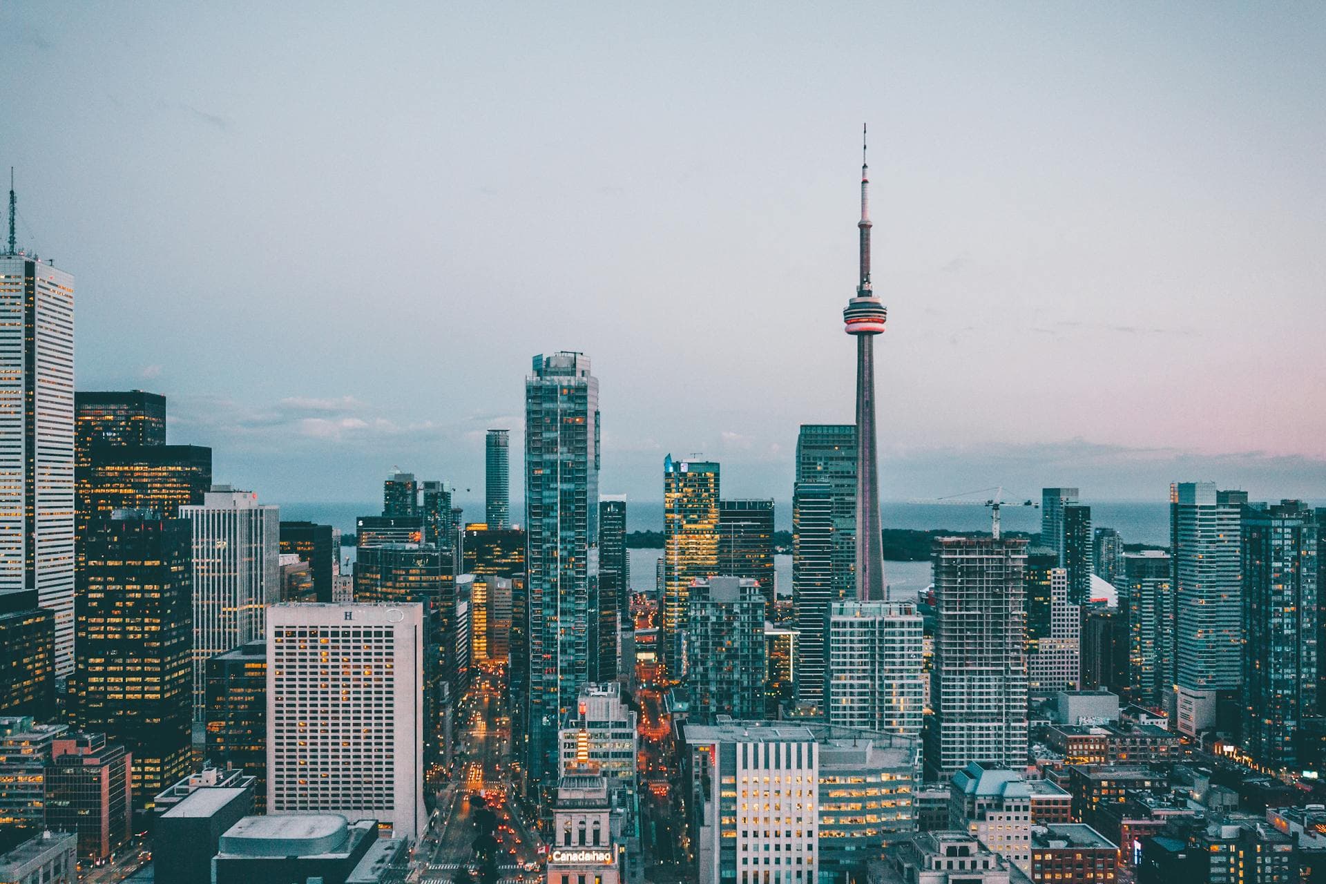 Toronto skyline at night with CN Tower